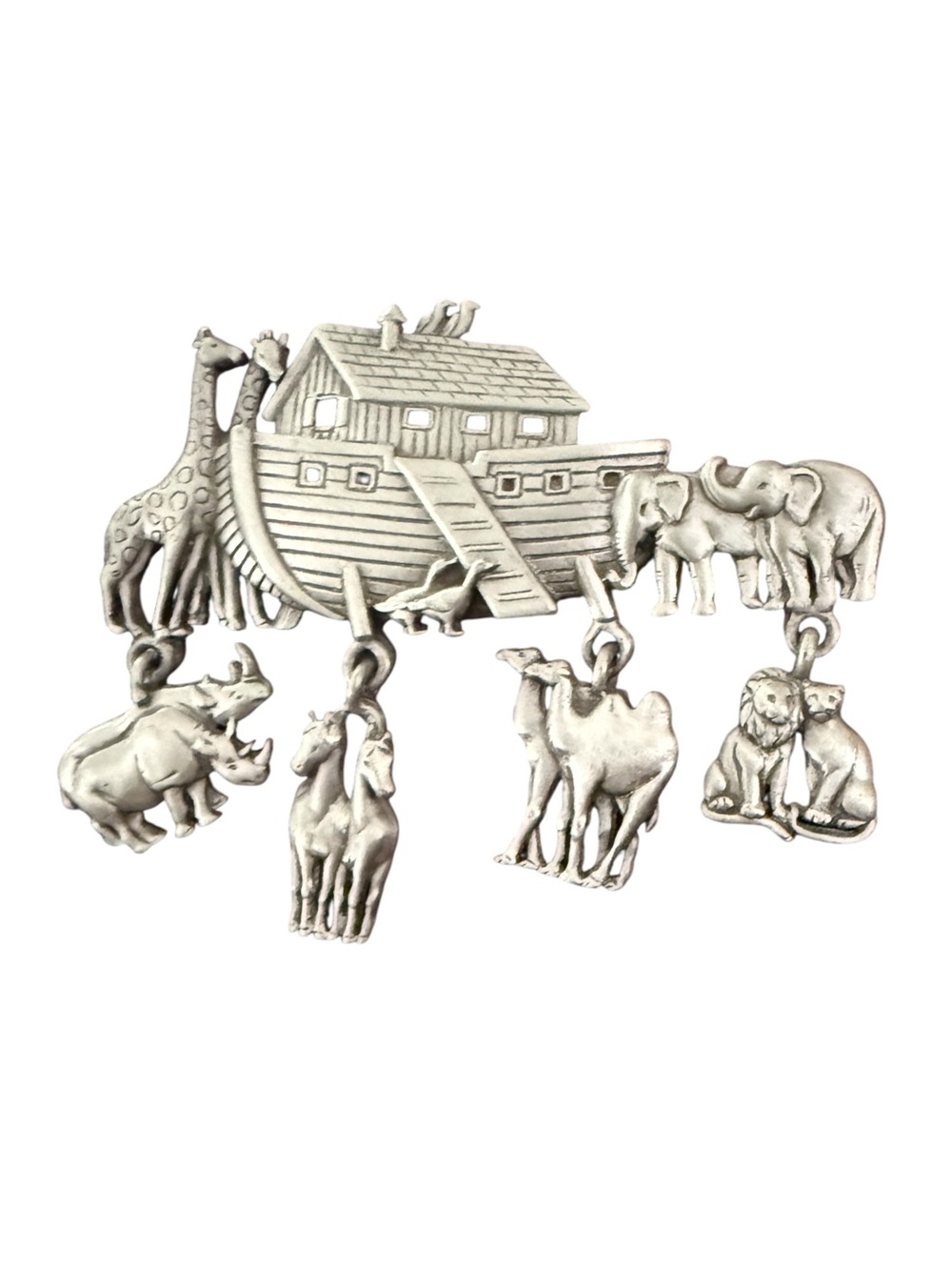 Vintage JJ Noah’s Ark Animal Dangle‎ Brooch Pewter Tone Statement Pin Whimsigoth